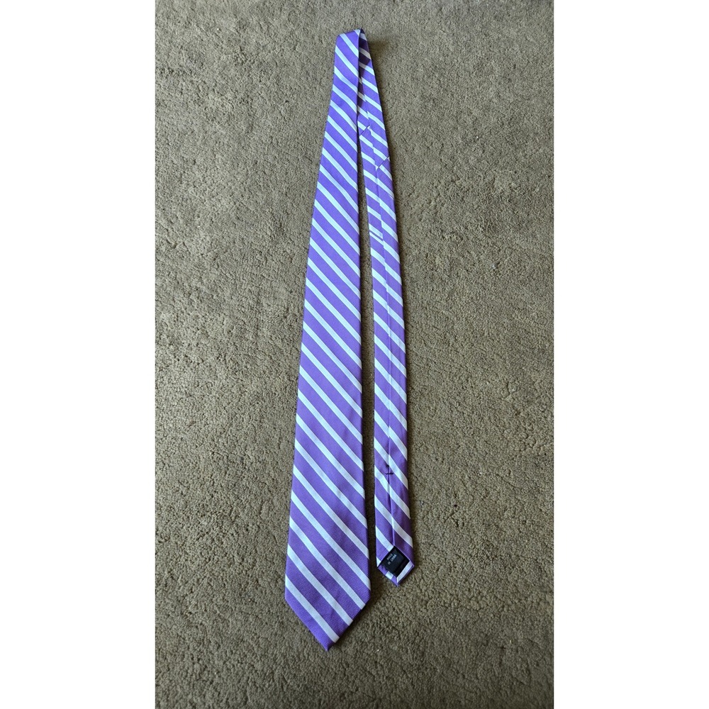 Merona Mens Necktie Purple White Diagonal Striped Classic Formal Business Tie